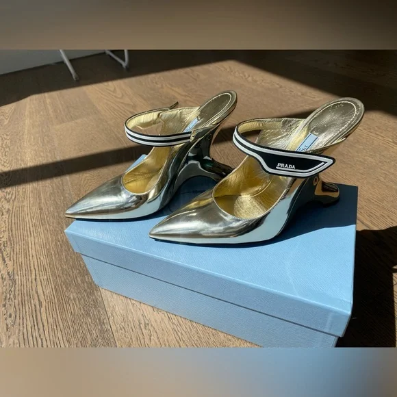 Selling my Prada metallic golden mules - Picture 1 of 9